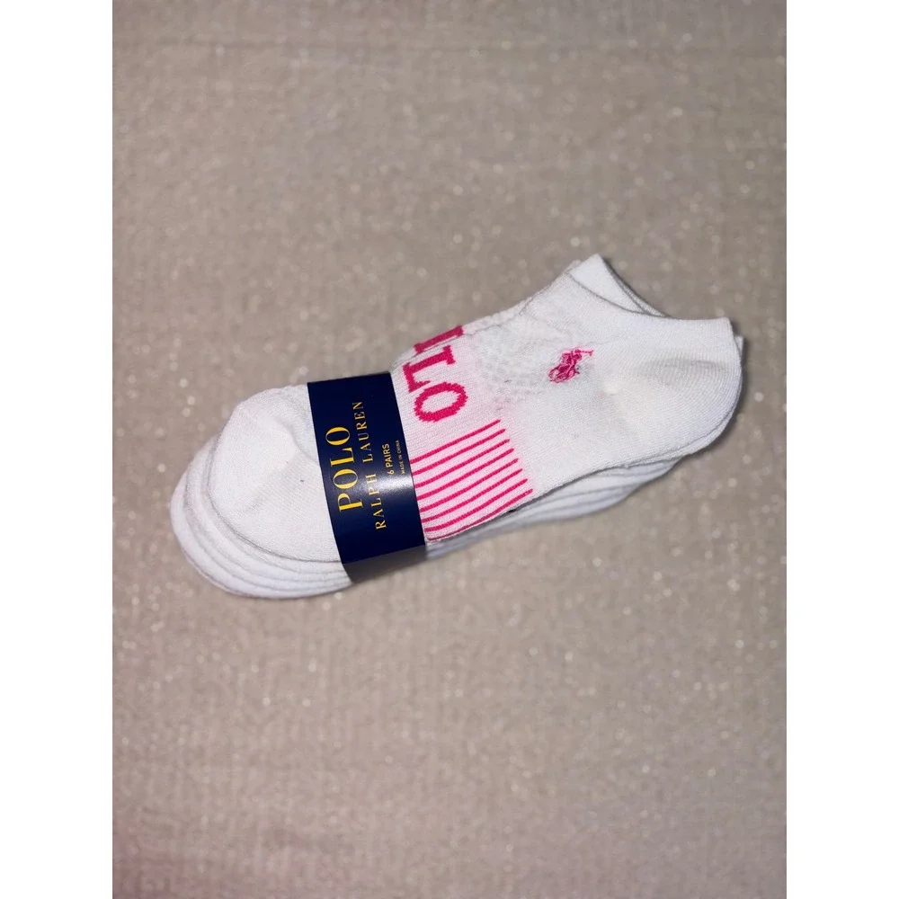 Polo Ralph Lauren No Show Socks 9-11 White New 6-Pack Embroidered Pony Logo